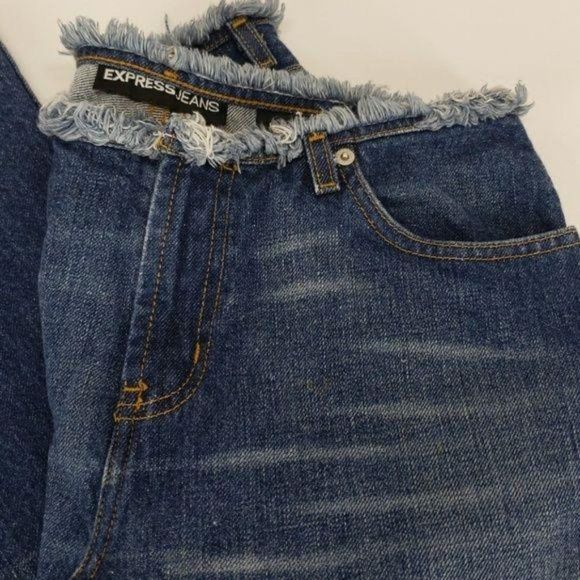 Express Jeans Women's Flare‎ Short Distressed Blue Jeans Size  9/10 - Picture 4 of 16